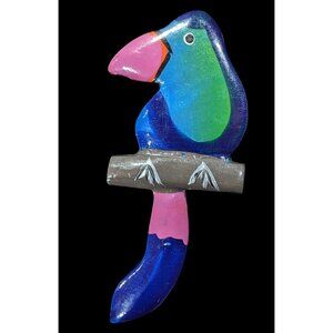 Vintage Rainforest Hand Painted Wooden Bird Brooch